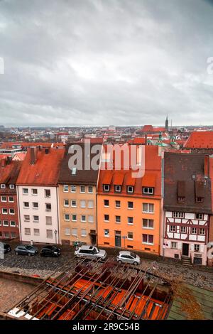 Nuremberg, Germany - DEC 28, 2021: Aerial view of the Bavarian city of Nuremberg, Germany. Stock Photo