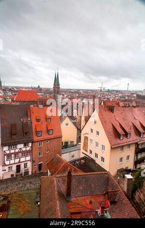 Nuremberg, Germany - DEC 28, 2021: Aerial view of the Bavarian city of Nuremberg, Germany. Stock Photo