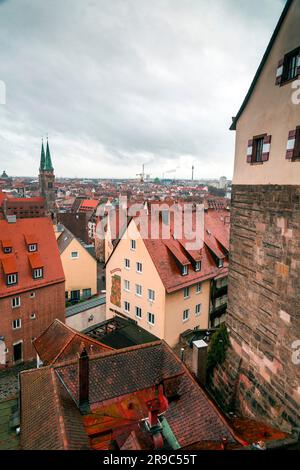 Nuremberg, Germany - DEC 28, 2021: Aerial view of the Bavarian city of Nuremberg, Germany. Stock Photo