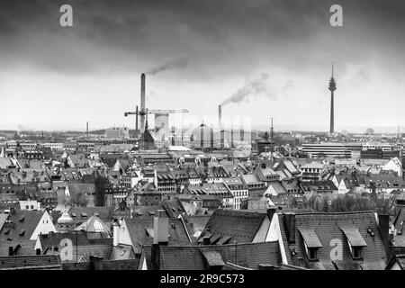 Nuremberg, Germany - DEC 28, 2021: Aerial view of the Bavarian city of Nuremberg, Germany. Stock Photo