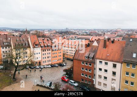 Nuremberg, Germany - DEC 28, 2021: Aerial view of the Bavarian city of Nuremberg, Germany. Stock Photo