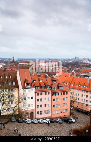 Nuremberg, Germany - DEC 28, 2021: Aerial view of the Bavarian city of Nuremberg, Germany. Stock Photo