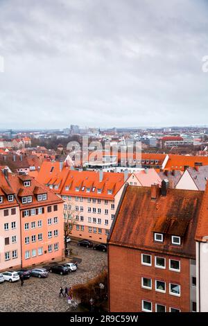 Nuremberg, Germany - DEC 28, 2021: Aerial view of the Bavarian city of Nuremberg, Germany. Stock Photo