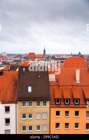 Nuremberg, Germany - DEC 28, 2021: Aerial view of the Bavarian city of Nuremberg, Germany. Stock Photo