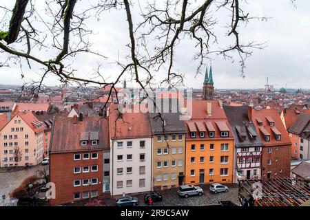 Nuremberg, Germany - DEC 28, 2021: Aerial view of the Bavarian city of Nuremberg, Germany. Stock Photo