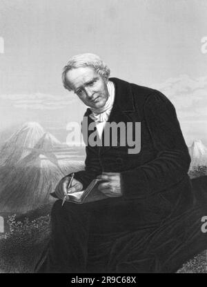 c. 1830 A portrait engraving of naturalist, explorer and geographer Alexander von Humboldt. Stock Photo