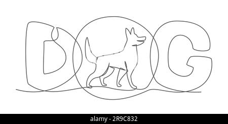 Dog One line drawing on white background Stock Vector