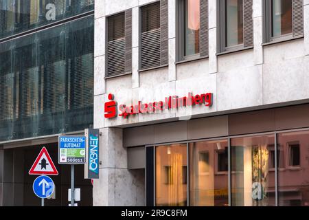 Nuremberg, Germany - DEC 28, 2021: Branch of Sparkasse in Munich. The German Savings Banks Finance Group is the most numerous subsector with 431 savin Stock Photo