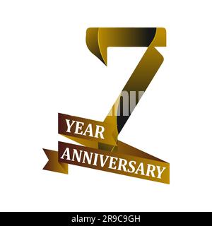 7th anniversary. Seven years birthday celebration banner in bright golden  color. Circular logo with elegant number design Stock Vector Image & Art -  Alamy