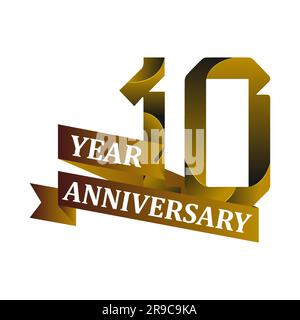 10th year anniversary celebration with golden color isolated. Ten year anniversary celebration logo template Stock Vector