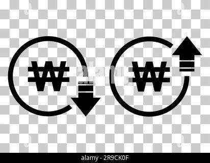 Set of cost symbol won increase and decrease icon. Money vector symbol isolated on background . Stock Vector