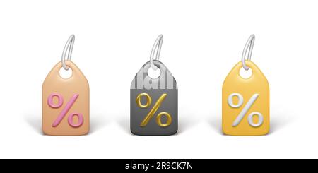 Set of discount coupon 3d icon with percent symbol. Design coupon code promotion. Mega sale special offer promotion. Vector illustration Stock Vector