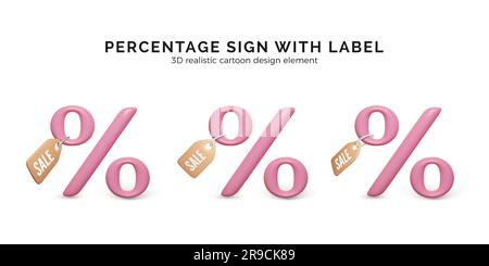 Discount offer. 3D pink percentage with price tag. Set of discount coupon. Vector illustration Stock Vector