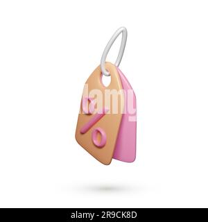 3D price tag label with pink percentage icon. Sale marketing advertising. Special offer promotion. Online shopping promo. Vector illustration Stock Vector