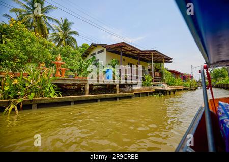 Damnoen Saduak - Thailand May 23, 2023. On the canals of Damnoen Saduak Floating Market by boat. Stock Photo