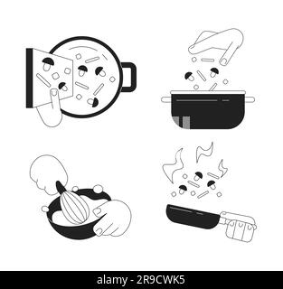 Cooking process monochrome flat vector objects set Stock Vector
