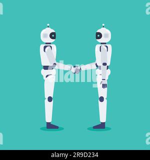 Handshake between two robots. Android Robot Cyborg Technology. Vector illustration Stock Vector