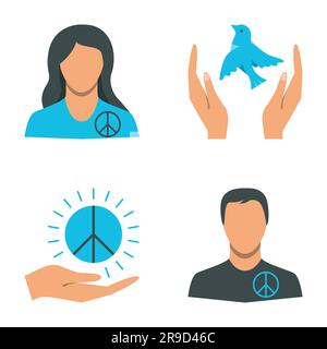 Pacifism and peace symbols flat icon set. Vector illustration. Stock Vector