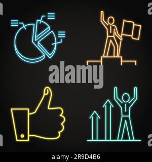 Electoral rating neon icon set. Voting, distribution of votes, victory and success symbols. Vector illustration. Stock Vector