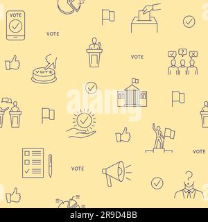 Elections and voting seamless pattern. Polls and vote, ballot, public speech and political debate. Vector illustration. Stock Vector