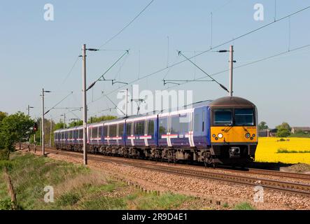 A pair of Class 360 Desiro electric multiple units numbers 360104 and 360112 forming a One Great Eastern service near Marks Tey on the 2nd May 2007. Stock Photo