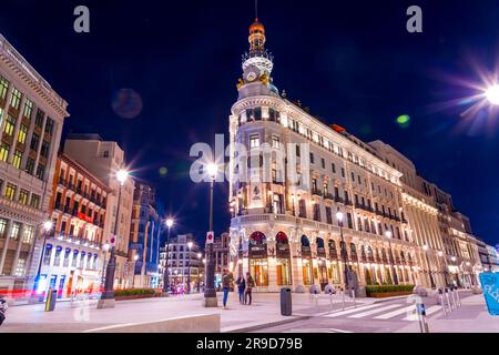 Madrid, Spain - FEB 17, 2022: The Four Seasons Hotel at the Plaza de Canalejas, Madrid. Opened in 2020, the 200 room hotel is the largest and most exp Stock Photo