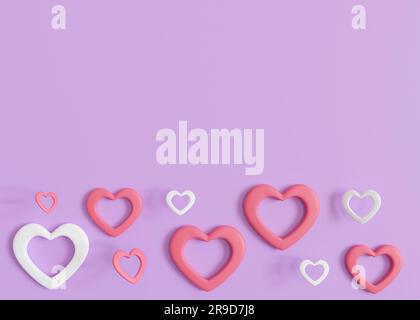 Purple background with hearts and copy space. Valentine's Day, Woman's, Mother's Day backdrop. Empty space for advertising text, invitation, logo Stock Photo