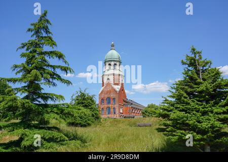 View of old wartime hospital chapel at Royal Victoria Country Park in Hampshire UK. Public parks and green spaces Stock Photo