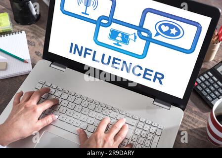 Influencer concept shown on a laptop screen Stock Photo