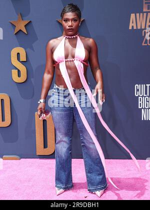 LOS ANGELES, CALIFORNIA, USA - JUNE 25: Doechii arrives at the BET Awards 2023 held at Microsoft Theater at L.A. Live on June 25, 2023 in Los Angeles, California, United States. (Photo by Xavier Collin/Image Press Agency) Stock Photo