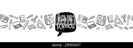 Cute hand drawn back to school seamless pattern, lovely school supplies, great for banners, wallpapers, wrapping - vector design Stock Vector
