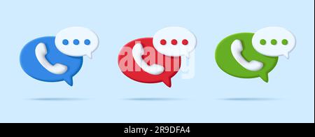 3d digital icon set of phone with message icons in a speech bubble Stock Vector