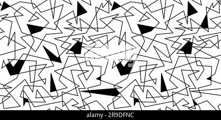 Black and white fashion pattern. Asymmetric random edgy lines vector texture. Stock Photo