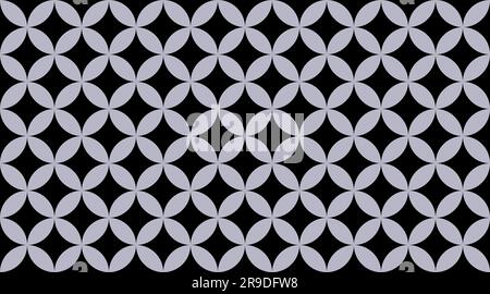 Silver on black geometric pattern. Overlapping circles and ovals abstract retro fashion texture. Seamless pattern. Stock Photo