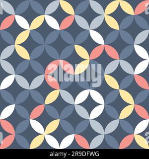 Cool overlapping circles seamless texture. Retro pastel ovals and circles vector geometric fashion pattern. Colorful fashion print. Stock Photo