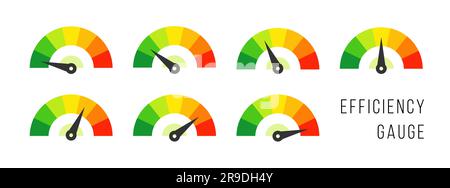 Efficiency meter illustration. Efficiency gauge vector concept set. Stock Vector