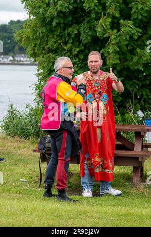 Kessock Ferry, Inverness, UK. 25th June, 2023. This is scenes from the Kessock ferry Swim which is a Charity Event whereby swimmers cross the old Ferry Line between Kessock and Beauly. Credit: JASPERIMAGE/Alamy Live News Stock Photo