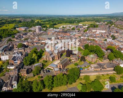 An aerial drone photo of the cathedral in Carlisle. Carlisle is a town in Cumbria, north-west England Stock Photo