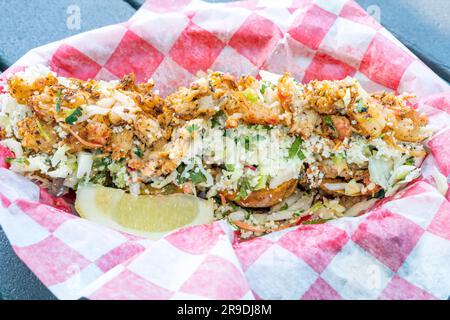 Lobster Tostones, Cuban Food Southern Most Sandys Cafe,Food Truck  Key West, Florida, USA Stock Photo