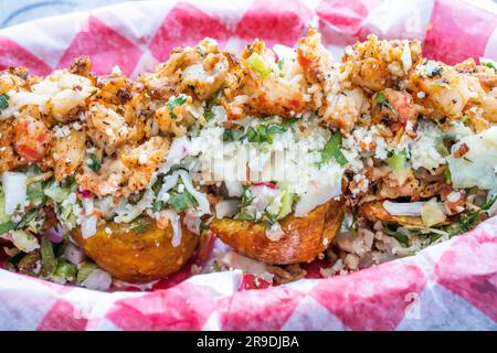 Lobster Tostones, Cuban Food Southern Most Sandys Cafe,Food Truck  Key West, Florida, USA Stock Photo