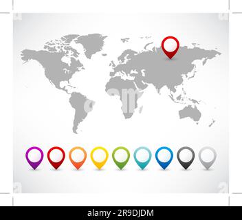 Collection of map pointers with world map Stock Vector