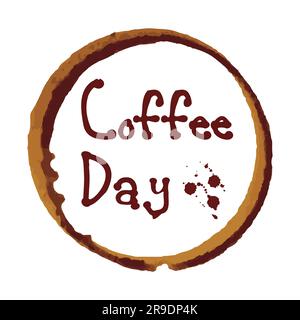 Coffee Day and watercolor round spots coffee, drops, splashes, spilled coffee. Vector illustration Stock Vector