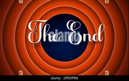 End screen, movie cinema film circle background. Vector vintage Hollywood studio poster with cinematic retro color scheme, for use in movie theaters, film festivals, or as an outro for video content Stock Vector