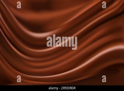 Brown chocolate wave background. Vector choco texture exudes a sense of indulgence and warmth. Its swirling, soft, wavy pattern create a visually enticing and luxurious effect, realistic 3d backdrop Stock Vector