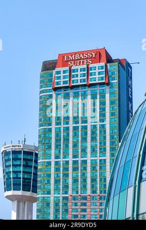 Niagara Falls, Ontario, Canada - June 17, 2023: Exterior architecture of the Embassy Suites Hotel Stock Photo