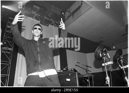 Bez – real name Mark Berry – of Black Grape playing at Cardiff University in Cardiff, Wales on 1 October, 1995. First date on the It’s Great When You’re Straight Tour. Photo: Rob Watkins Stock Photo