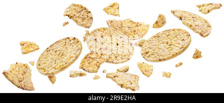 Corn biscuits, puffed rice and corn cakes isolated on white background Stock Photo