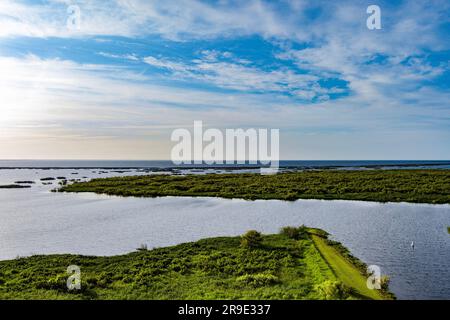 An aerial view of Lake Okeechobee surrounded by lush greenery in Florida, the United States Stock Photo