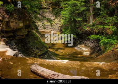 Low water levels at the top of Bridal Veil Falls in Cuyahoga Valley National Park. Stock Photo