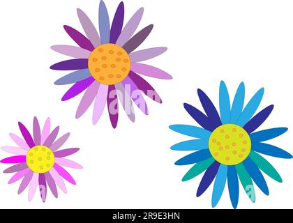 Bright multi-colored flowers, children's drawing. Vector illustration Stock Vector